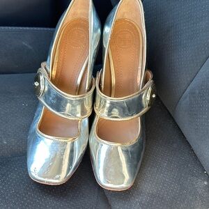 Tory Burch Madison Mary Jane Shiny Silver Heels